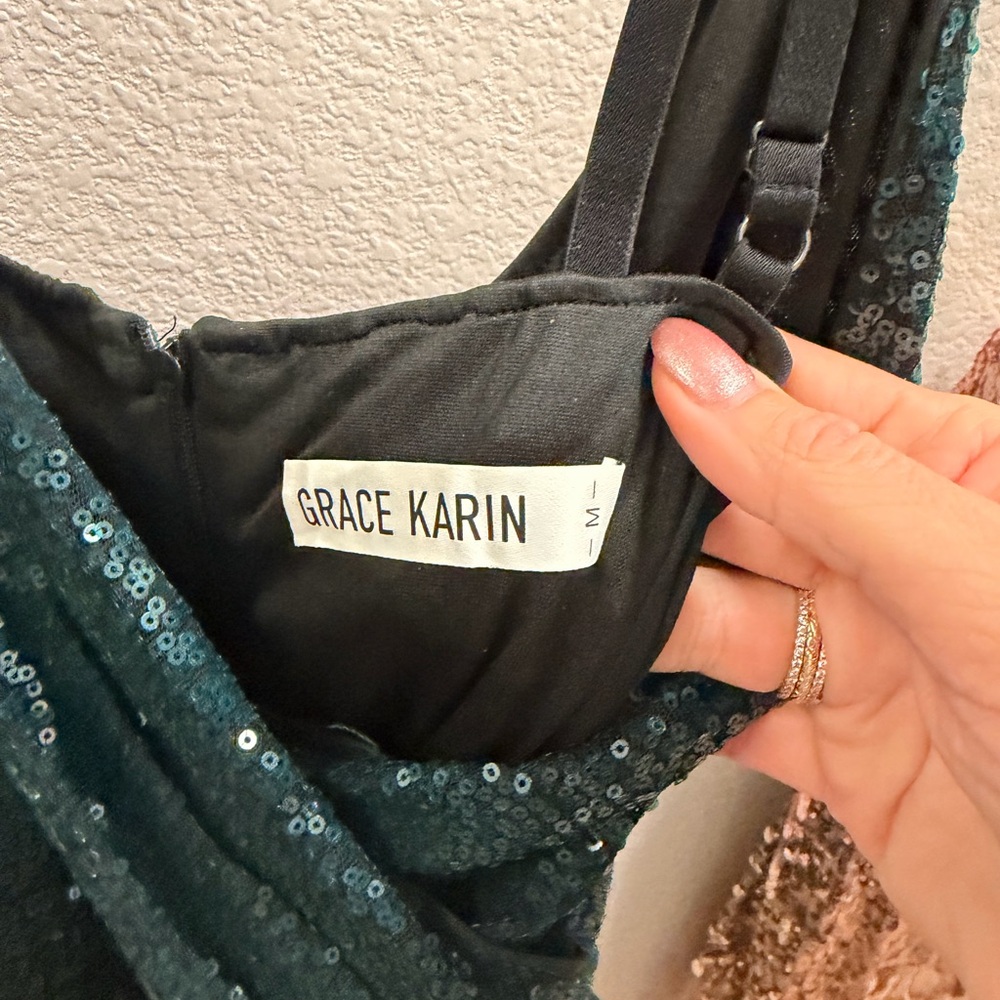 Grace Karin Emerald Sequin Backless Dress - image 3